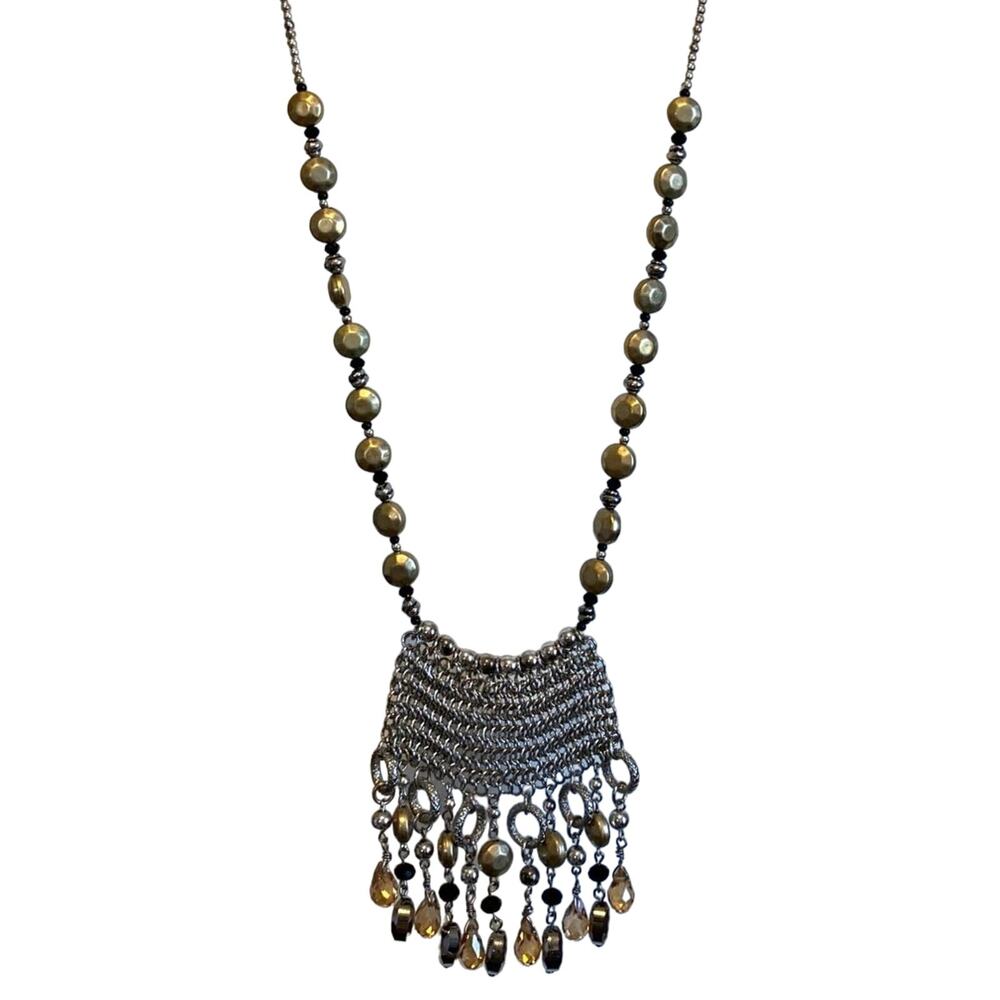 CHICO'S Silver Tone Gold & Black Faceted Beads 20" Statement Necklace Signed